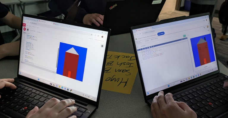 p5.js on the left, python on the right